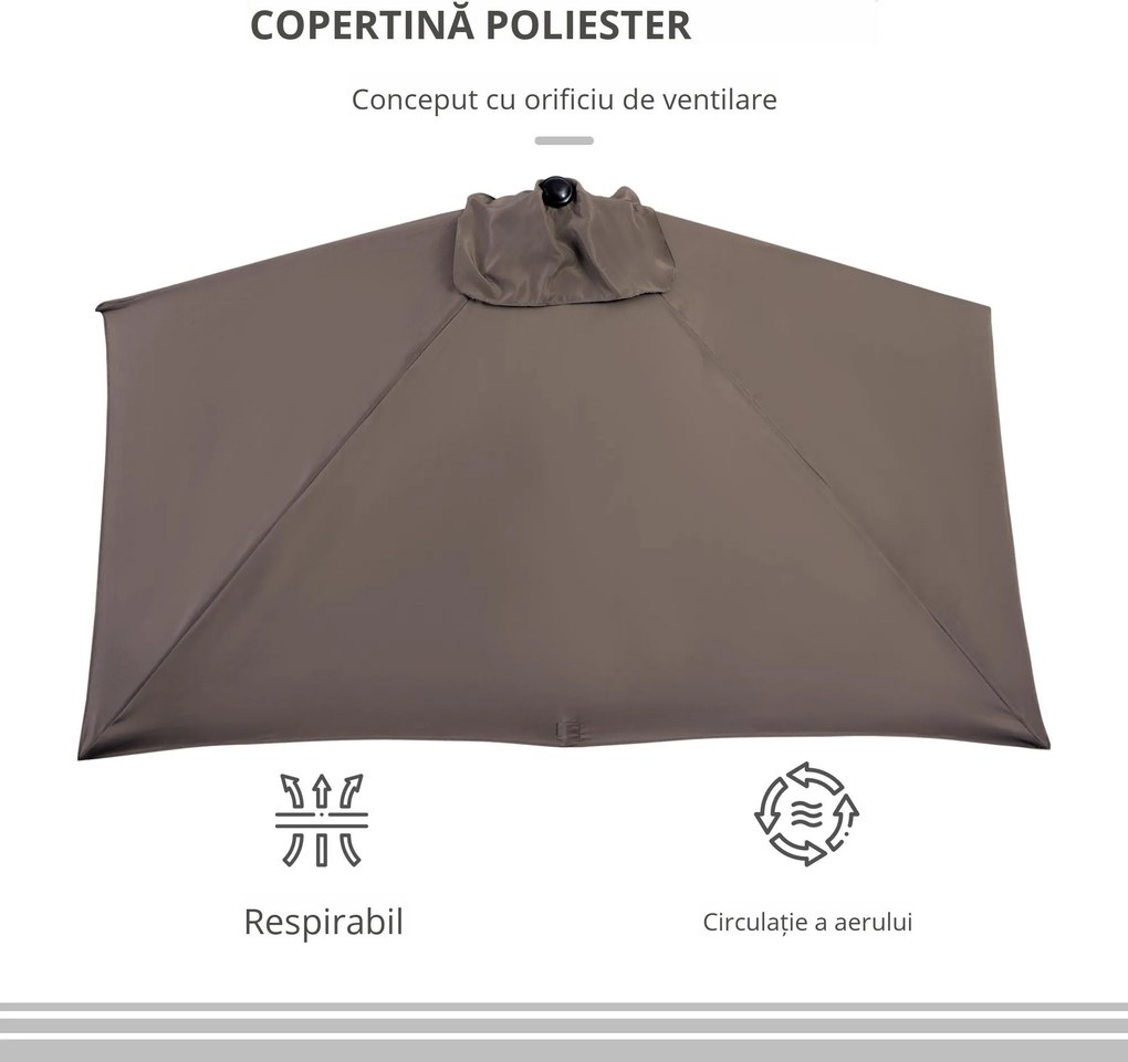 Outsunny Umbrelă Perete Semi Circulară Deschidere Manivela Economie Spațiu Terasă Balcon Cafeniu | Aosom Romania