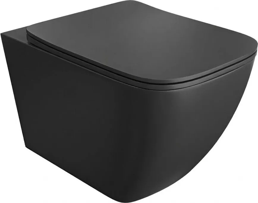 Set vas WC suspendat Rune Dagny Rimless negru mat si capac slim softclose
