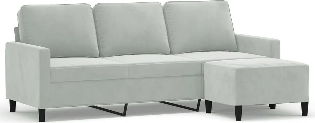 vidaXL Canapea cu 3 locuri și taburet, gri deschis, 180 cm, catifea