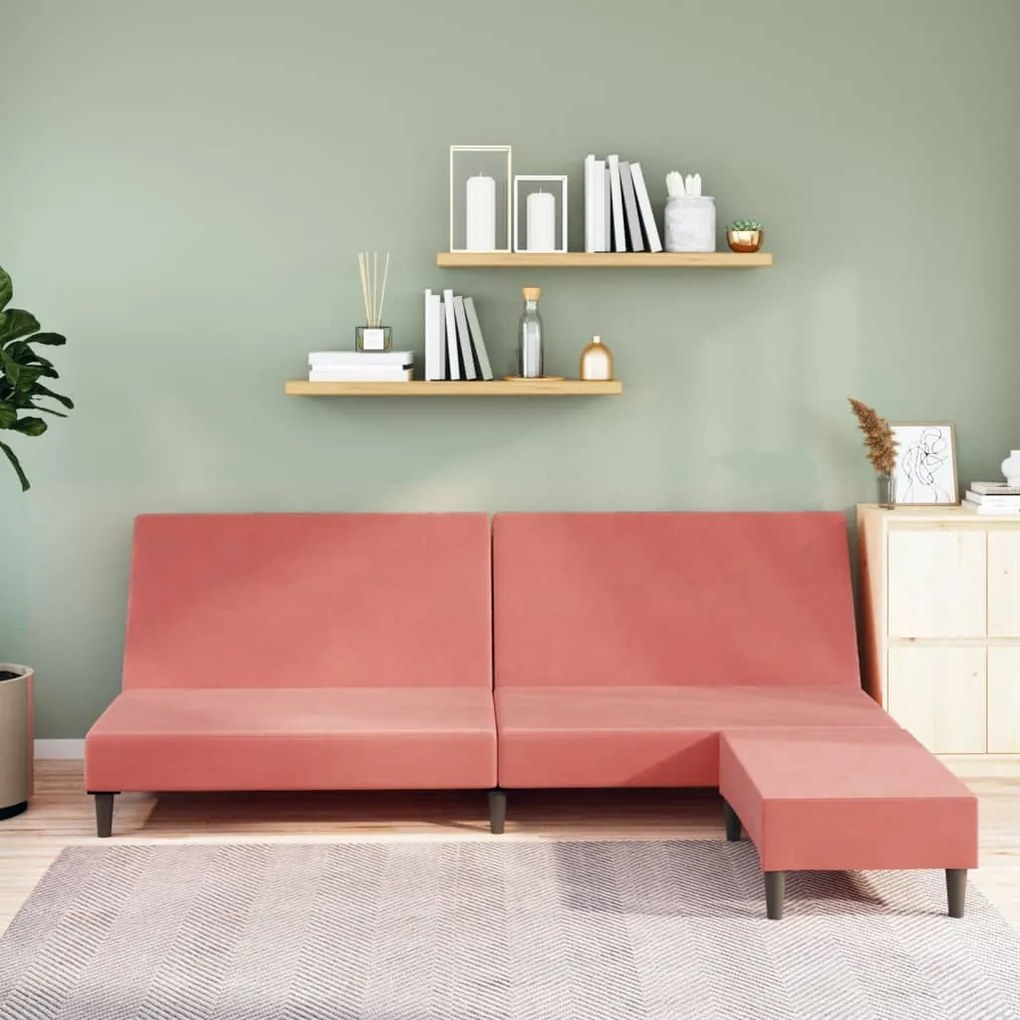 3080494 vidaXL Canapea extensibilă cu taburet, cu 2 locuri, roz, catifea