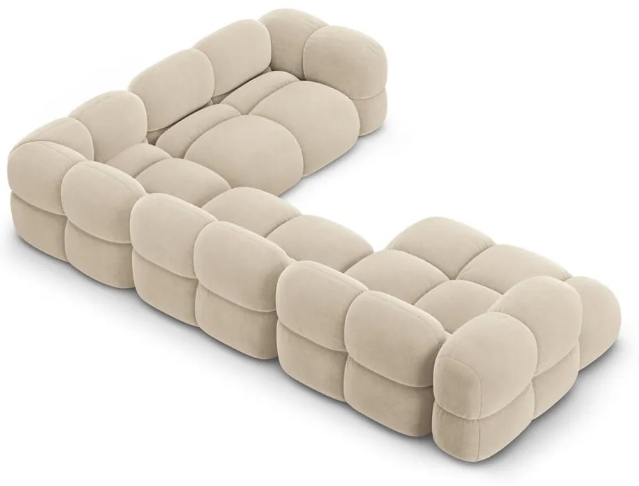 Colțar bej cu tapițerie din catifea (cu colț pe partea dreaptă/în formă de "U") Loretto – Cosmopolitan Design