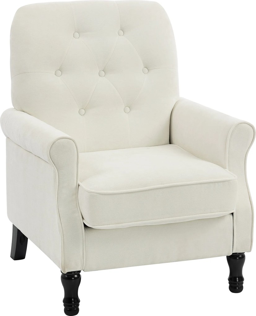 HOMCOM Fotoliu de salon, canapea 1 loc cu șezut căptușit gros, pernă cu arcuri, țesătură tip in, 69x75x90cm, crem | Aosom Romania
