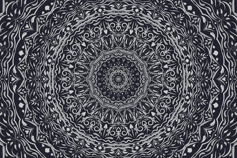 Tapet Mandala în stil vintage în alb-negru