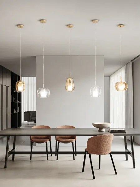 Ondaluce - Lustra suspendată pe cablu THELMA, 2xE27/15W/230V, Ø 25 cm, auriu/bej fumuriu