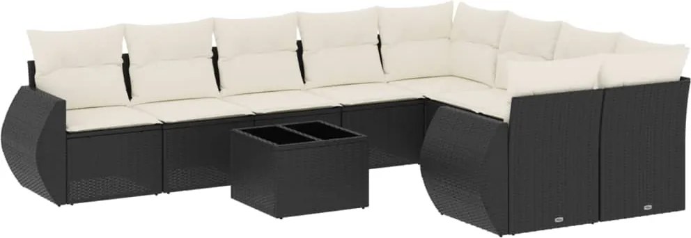 vidaXL Set canapele de grădină cu perne, 10 piese, negru, poliratan