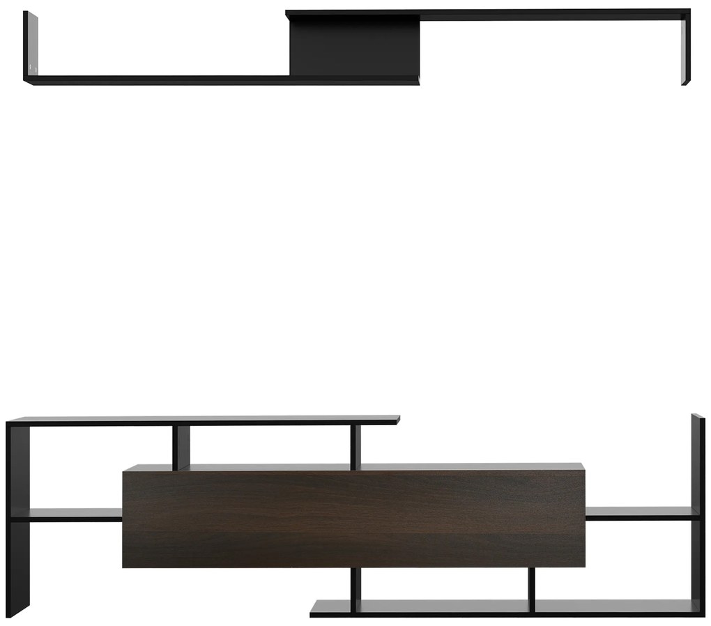 HOMCOM Ansamblu mobilier TV cu banc și raft de perete stil contemporan 153,6L cm - negru | Aosom Romania