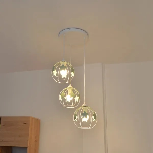 Lustră pe cablu pentru copii STARS 3xE27/15W/230V verde/alb