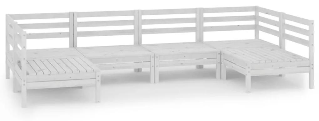 Set mobilier de gradina, 6 piese, alb, lemn masiv de pin Alb, 1