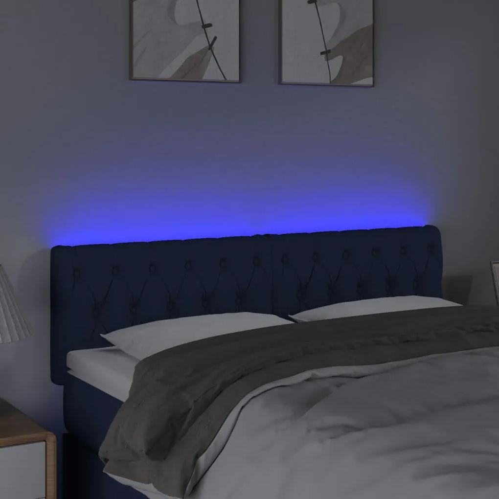 Tablie de pat cu LED, albastru, 144x7x78 88 cm, textil 1, Albastru, 144 x 7 x 78 88 cm