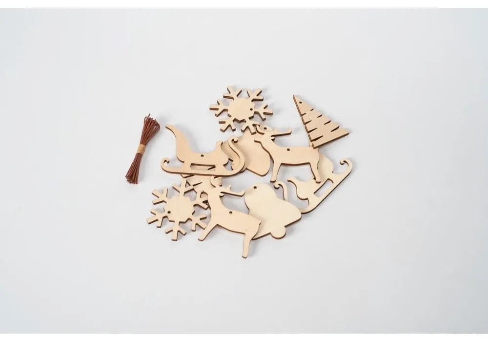 Set 10 decorațiuni de Crăciun din lemn Spira Medium