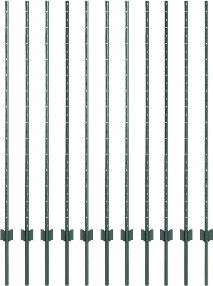 vidaXL Stâlp de gard. 11 pcs Verde 140 cm Oțel