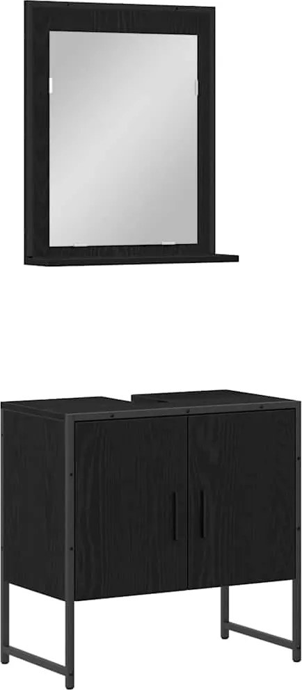 vidaXL Set de mobilier pentru baie Pe perete 2 pcs Negru Lemn compozit