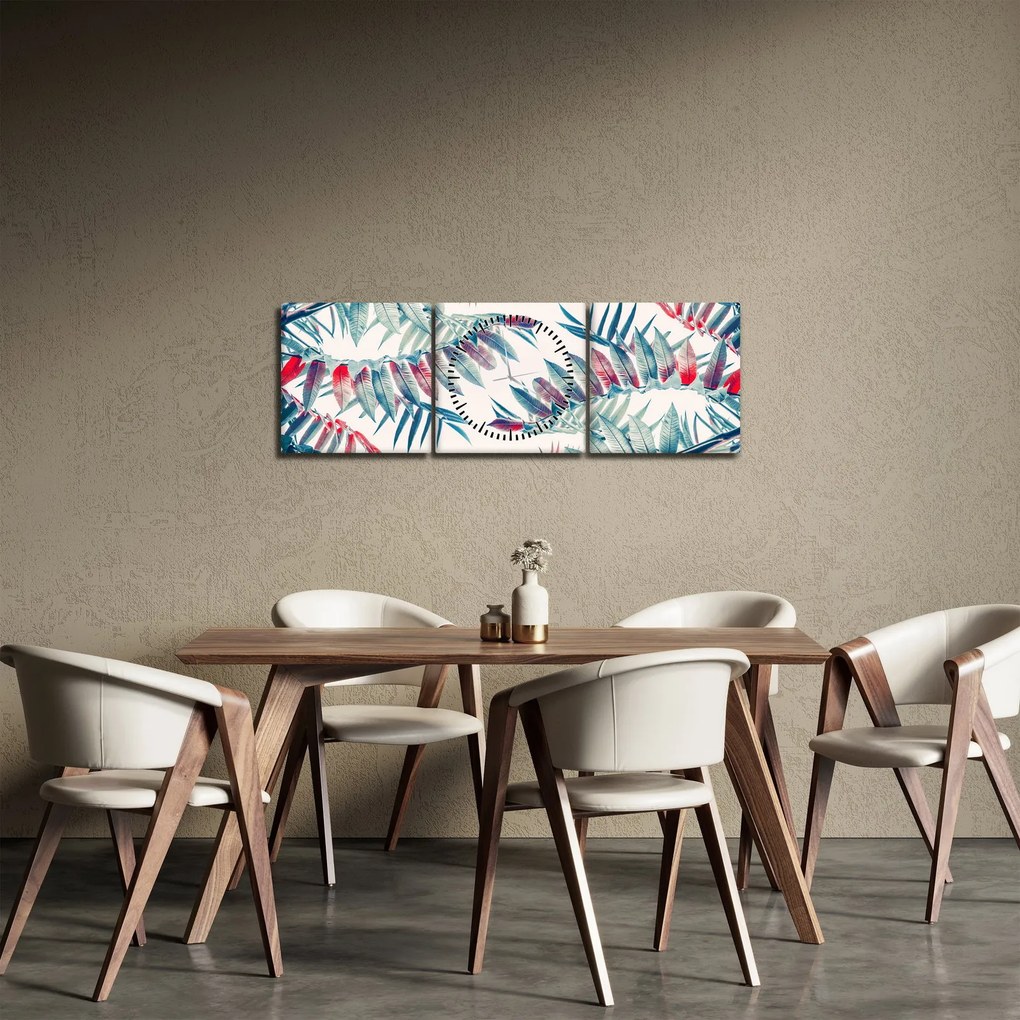 Tablou - Frunze tropicale (cu ceas) (90x30 cm)