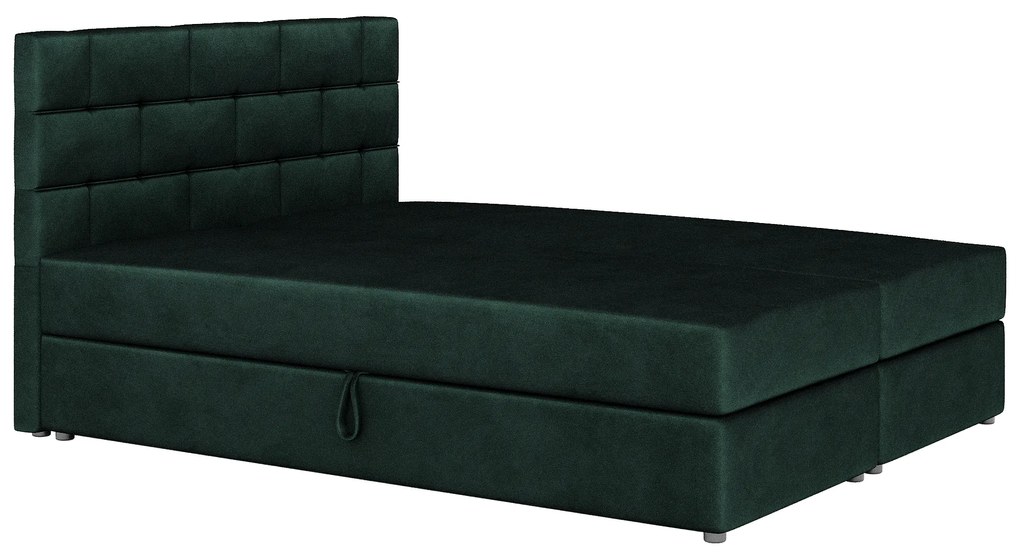 Pat matrimonial Boxspring 140x200 cm Waller (cu saltea și somieră) (verde închis). 1007713