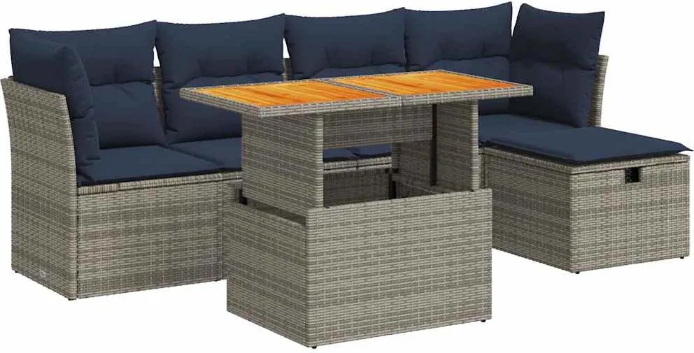 vidaXL Set mobilier grădină cu perne 6 piese gri poliratan/lemn acacia