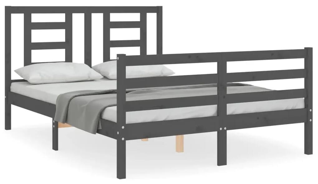 3194683 vidaXL Cadru de pat cu tăblie, gri, 140x190 cm, lemn masiv