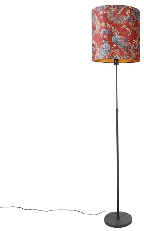 Lampă de podea cu abajur negru cu design de păun roșu 40 cm - Parte
