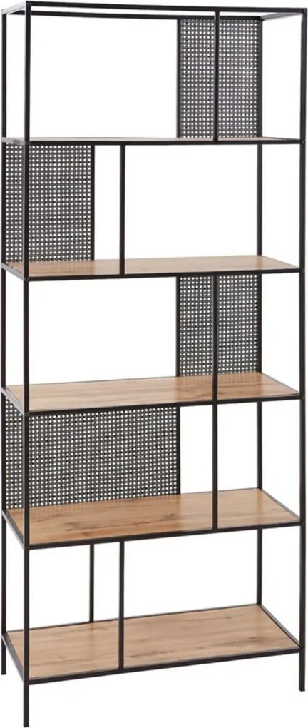 Biblioteca LEON, negru/stejar, 76x33x180 cm