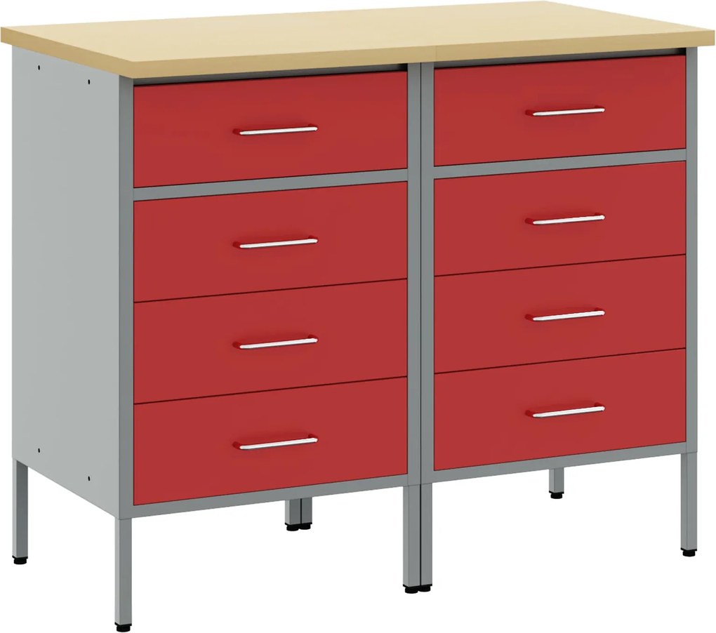 vidaXL Dulap de lucru cu sertar 2 pcs Roșu și gri 100 x 55 x 85 cm