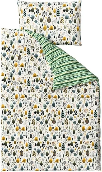 Set Lenjerie de pat din crepon TREEVELLA POLY verde + Cearsaf Jersey 180 x 200 cm alb, pat dublu