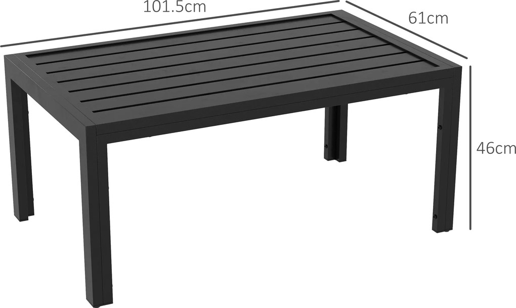 Outsunny Masă de Centru de Grădină Dreptunghiulară cu Cadru din Oțel Galvanizat pentru Curte Terasă 101,5x61x46 cm Negru | Aosom Romania