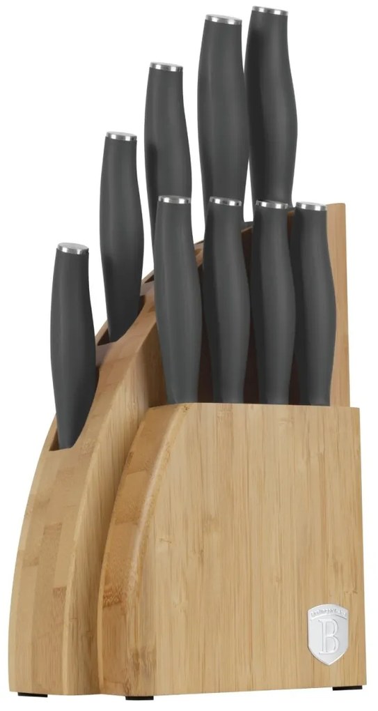 RESIGILAT - Set cutite 10 piese Antracite Berlinger Haus BH 2758, stativ lemn, gri