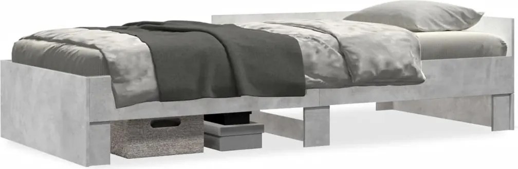 vidaXL Cadru de pat, gri beton, 75x190 cm, lemn prelucrat