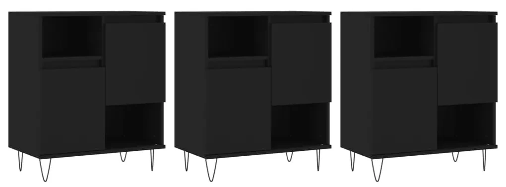 3190150 vidaXL Servante, 3 piese, negru, lemn prelucrat