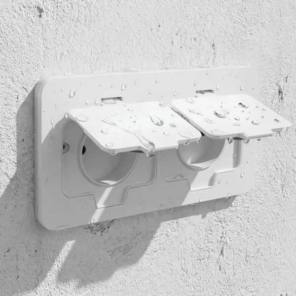 BRILAGI - Priză dublă încastrabilă pentru bucătărie INBOX IP55 albă dreptunghiulară