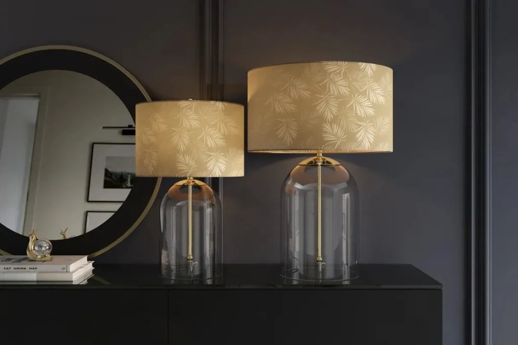 Veioza, Lampa de masa, Sticla, Abajur Auriu, CLASSICO 50cm