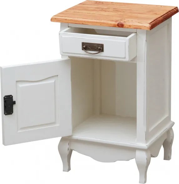 Noptiera, L46 36 H70 cm, alb antichizat natur, lemn masiv