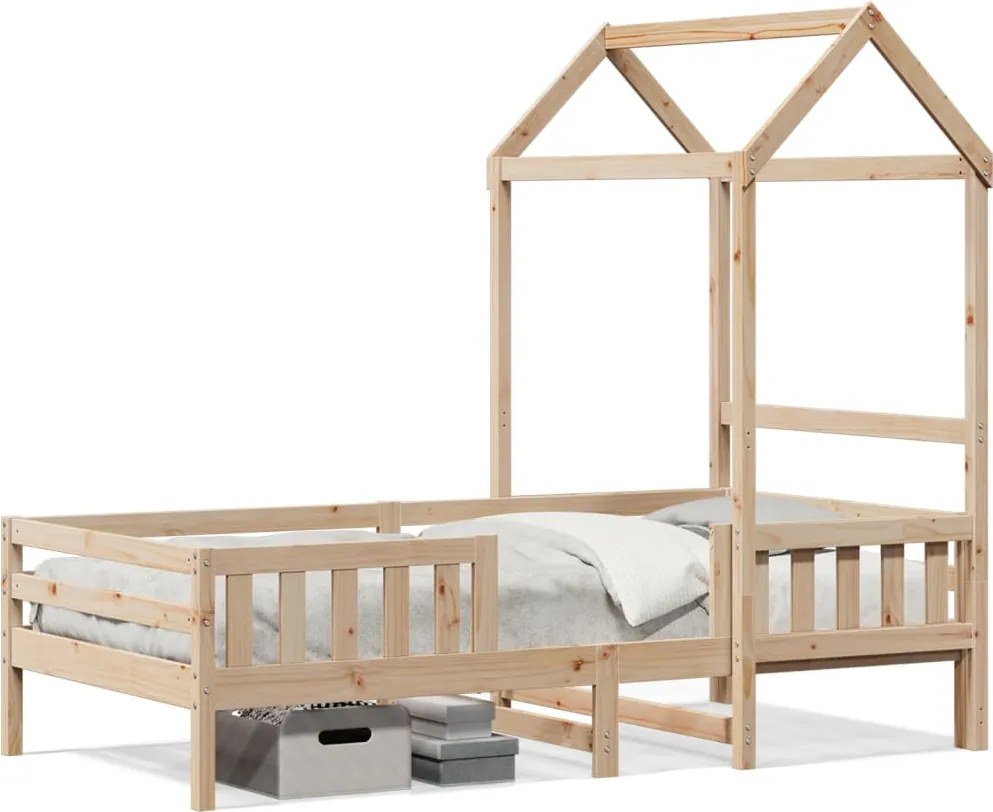 vidaXL Cadru de pat cu acoperiș, alb, 75x190 cm, lemn masiv de pin