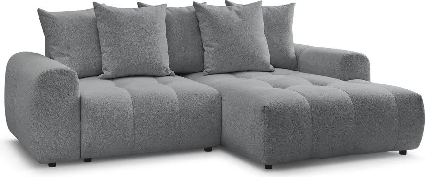 Colțar gri extensibil/cu spațiu de depozitare cu tapițerie din chenille (cu colț pe partea dreaptă/cu șezlong) Roxelane – Bobochic Paris