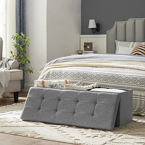 Bancheta cu spatiu depozitare, textil / MDF, gri, Songmics, LSF77G