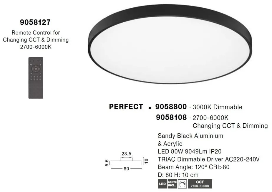 Plafoniera LED moderna design slim PERFECT 80cm negru CCT Dimmable