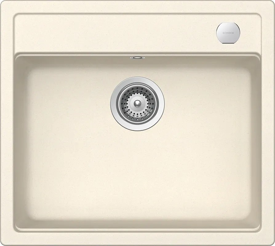 Chiuveta bucatarie Schock Mono N-100 Cristadur Magnolia 570 x 510 mm cu sifon automat, granit, montare pe blat, alb cremos