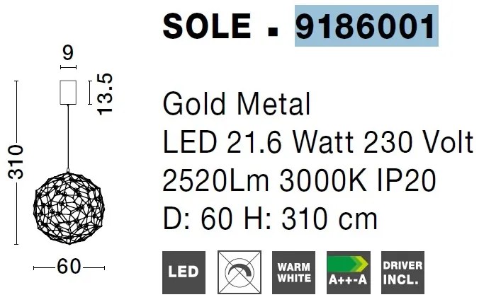 Lustra LED deosebita design modern SOLE, 60cm