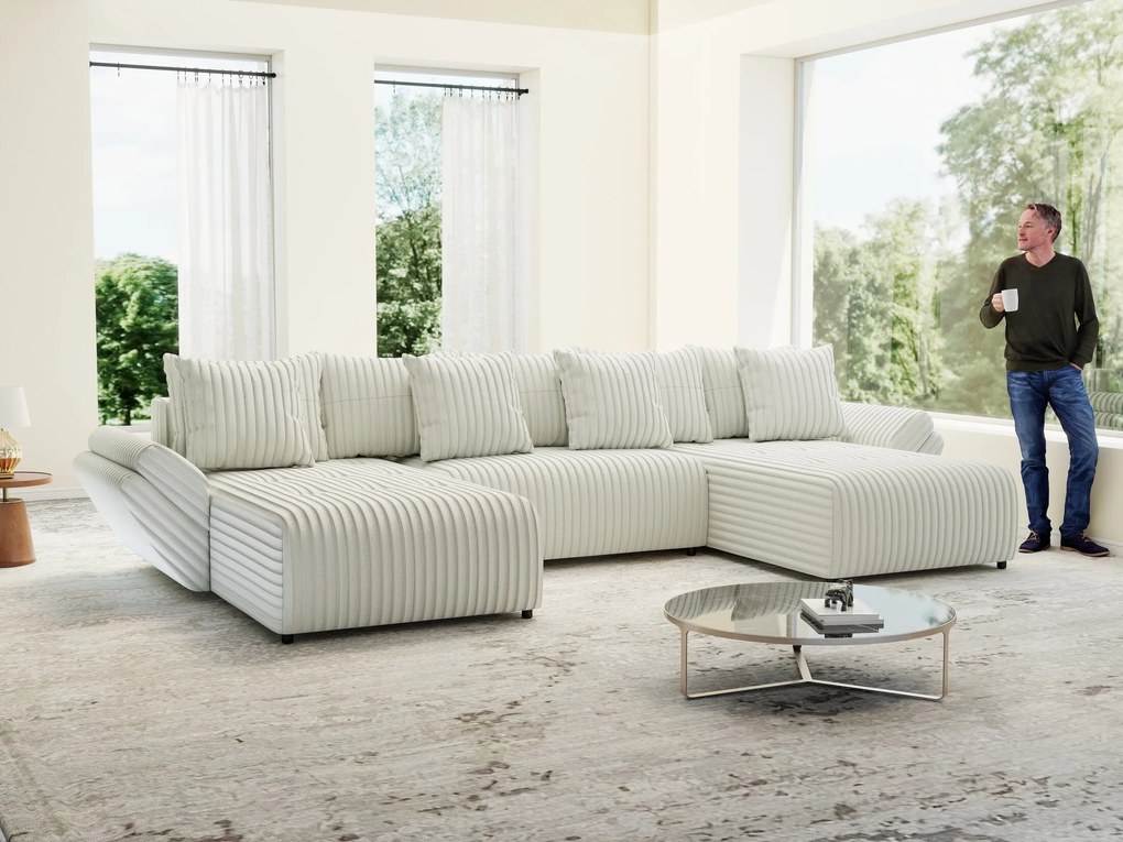 Colțar extensibil dumonde cu ladă de depozitare si sezut confortabil din spuma high-density, Berlin U Ambience Ivory 380x180 cm