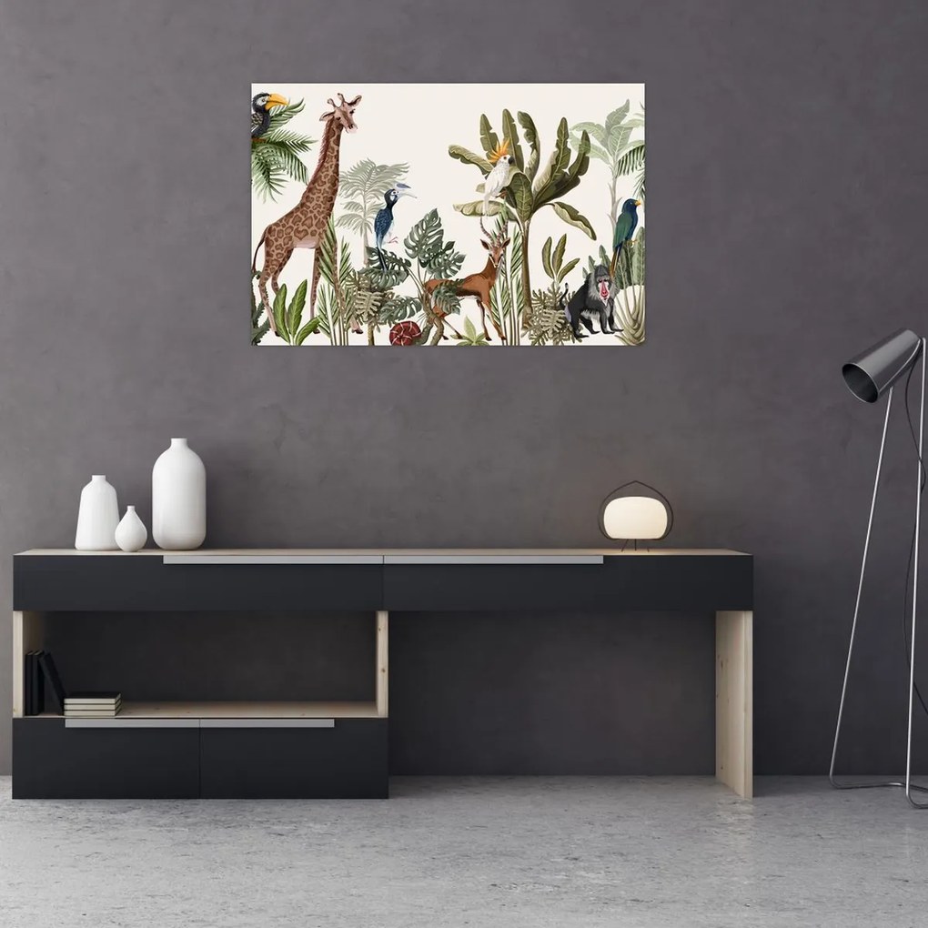Tablou - Jungla plină de animale (90x60 cm)