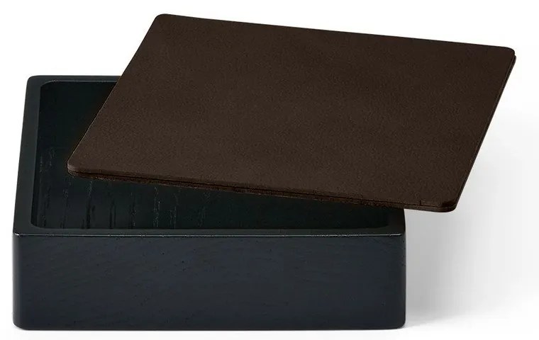 Cutie de depozitare neagră-maro din lemn și din piele ecologică cu capac, decorativă 11x11x3,5 cm Square Nupo – LIND DNA