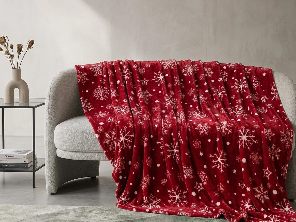 Patura Cocolino rosie de Craciun SNOWFALL Dimensiune: 150 x 200 cm