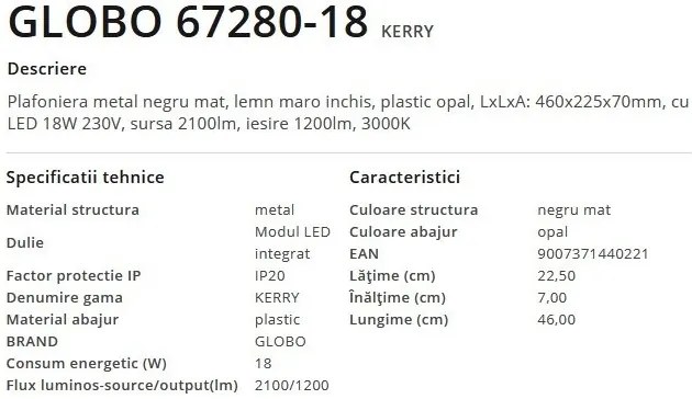 Plafoniera LED design modern Kerry negru, maro 18W