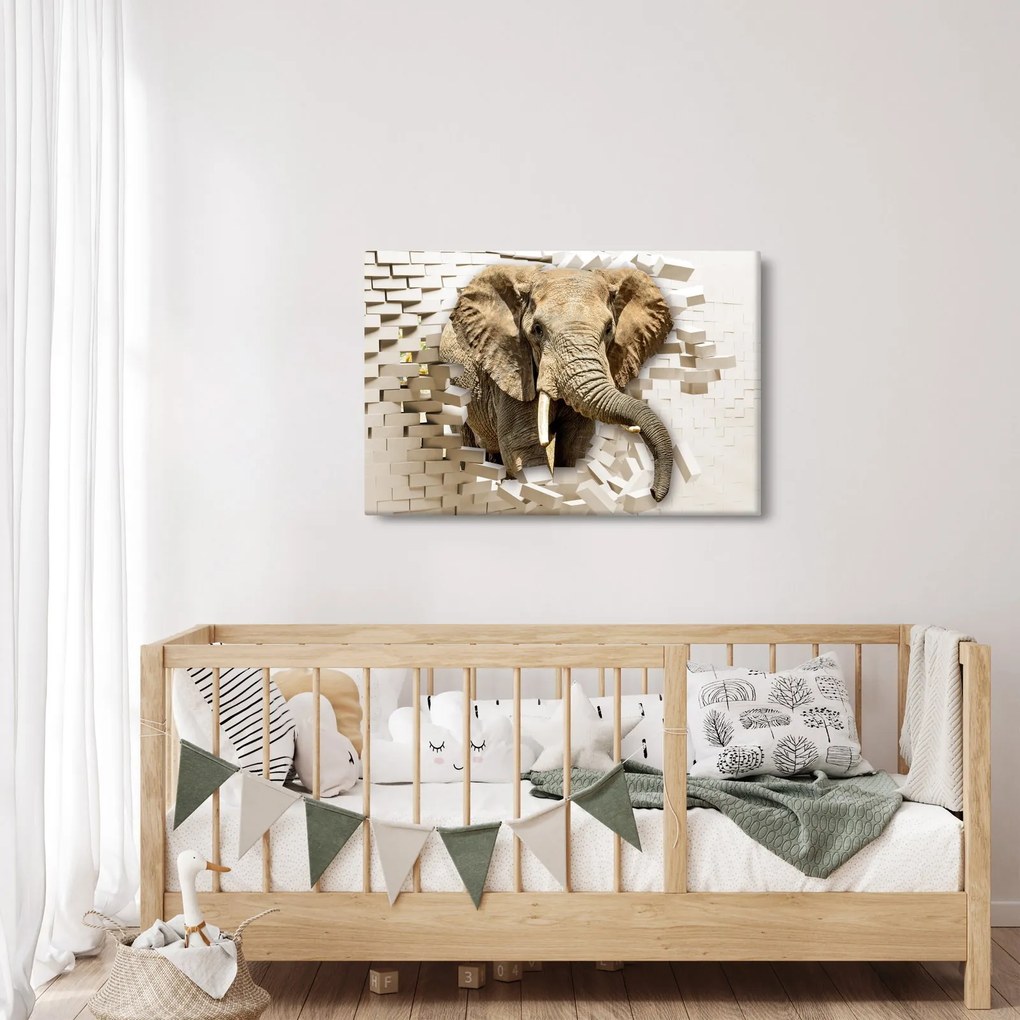 Tablou - Elefant spârgând peretele (90x60 cm)