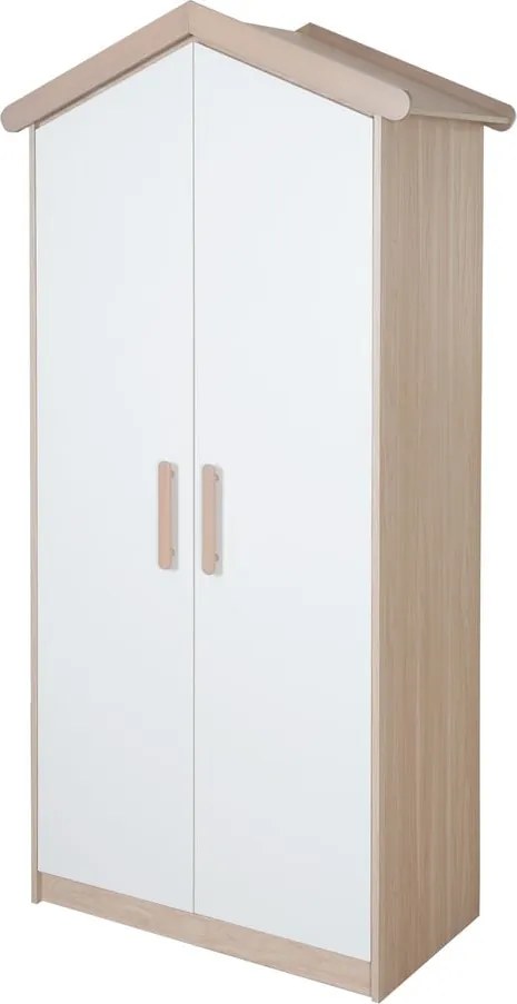 Șifonier de copii alb-în culoare naturală cu aspect de lemn de stejar 96x190x50 cm Cabane – Roba