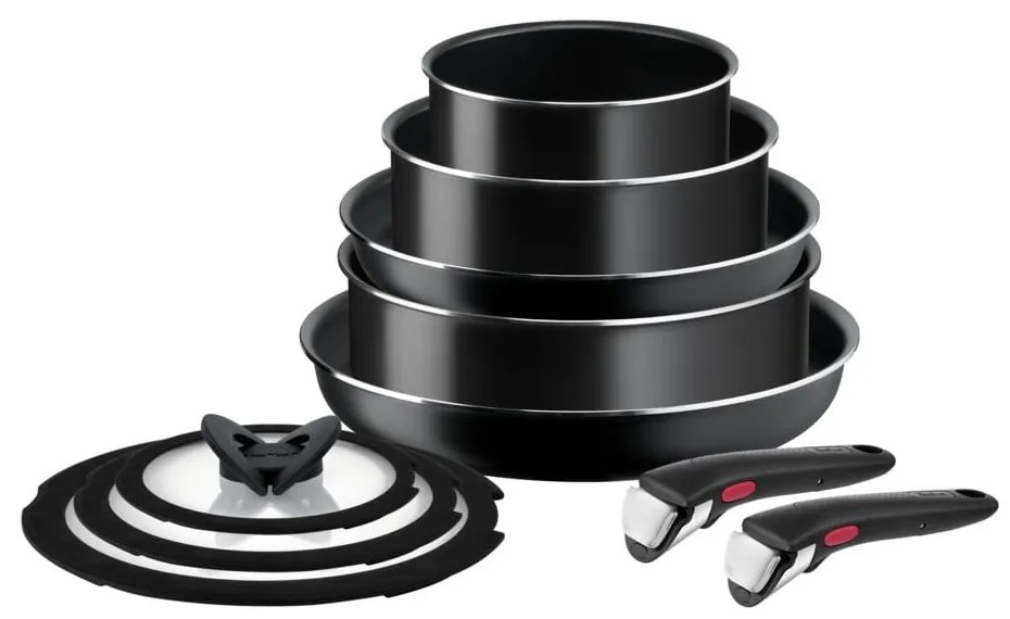 Set de vase pentru gătit 10 buc. din aluminiu INGENIO EASY COOK &amp; CLEAN BLAC L1549042 – Tefal