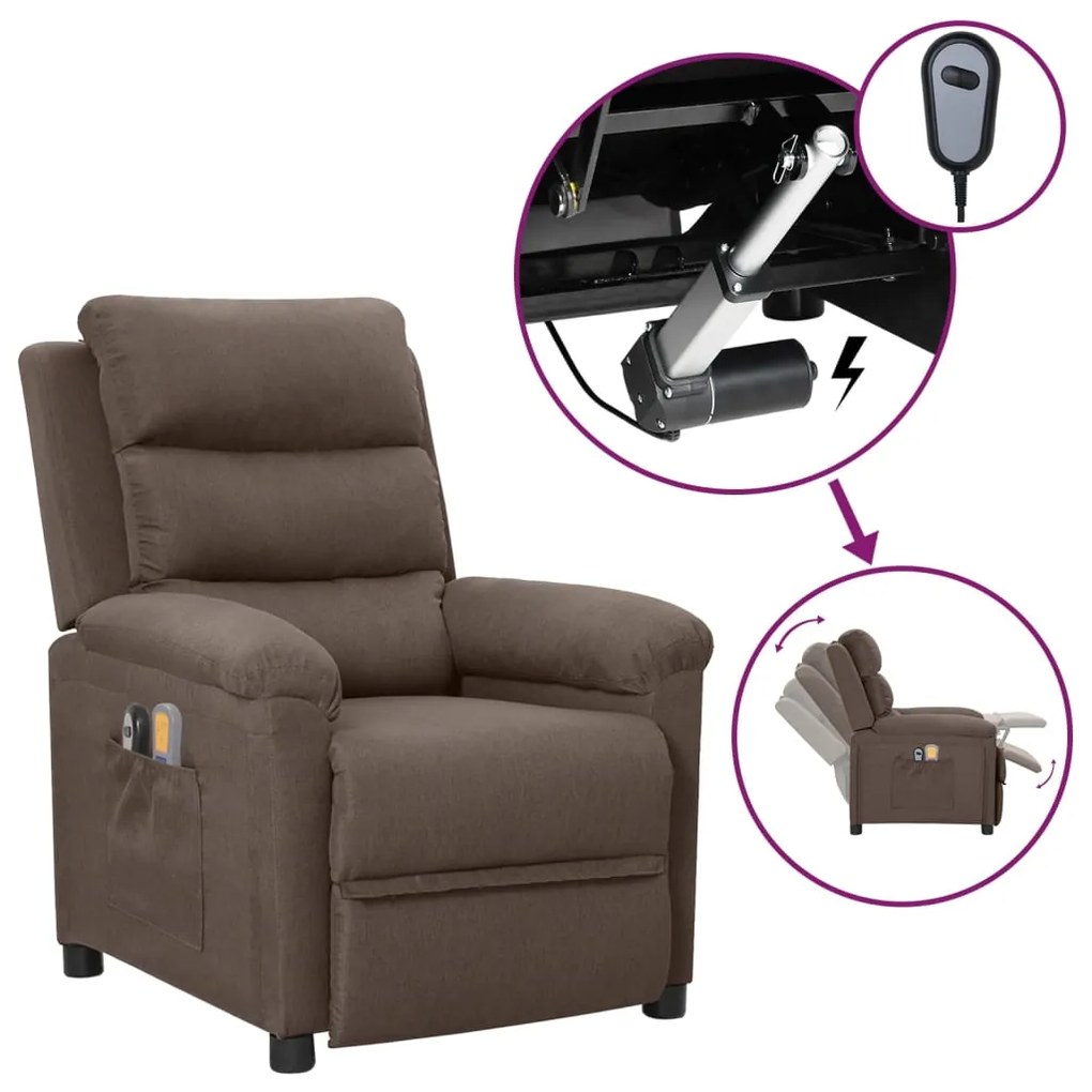 vidaXL Fotoliu de masaj electric rabatabil, gri taupe, textil