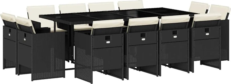 vidaXL Set mobilier de grădină cu perne, 13 piese, negru, poliratan