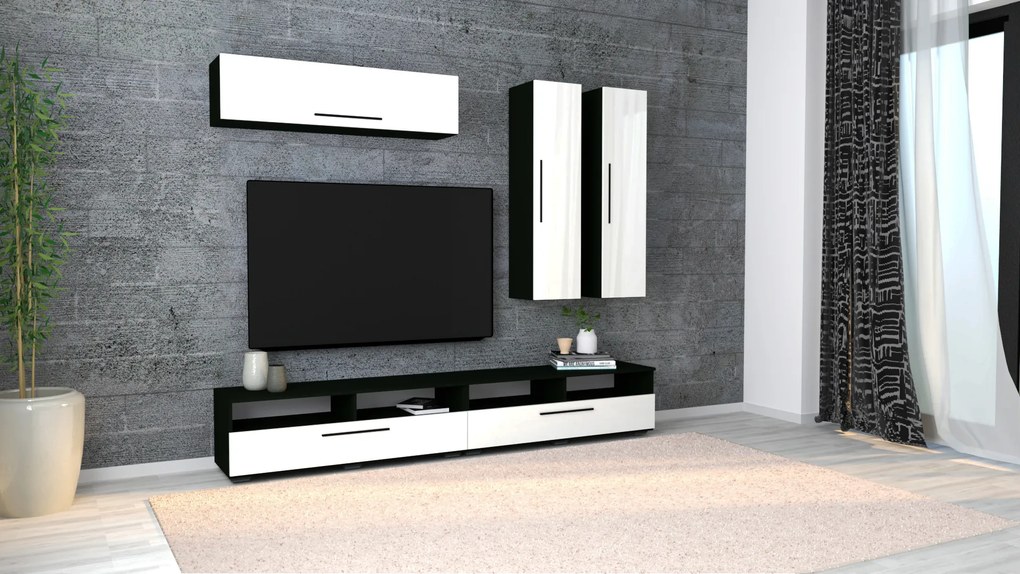 Living haaus Haga V10, Alb Lucios/Negru, MDF, L 240 cm