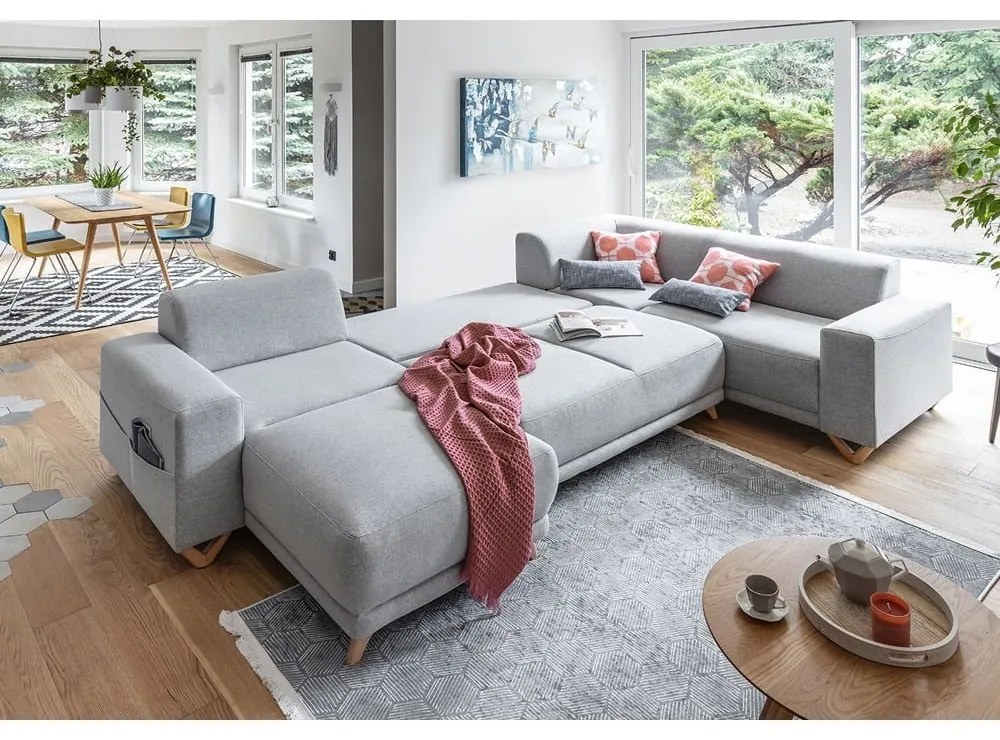 Colțar gri deschis extensibil/cu spațiu de depozitare (cu colț pe partea dreaptă/în formă de "U") Classy Sophie – Miuform