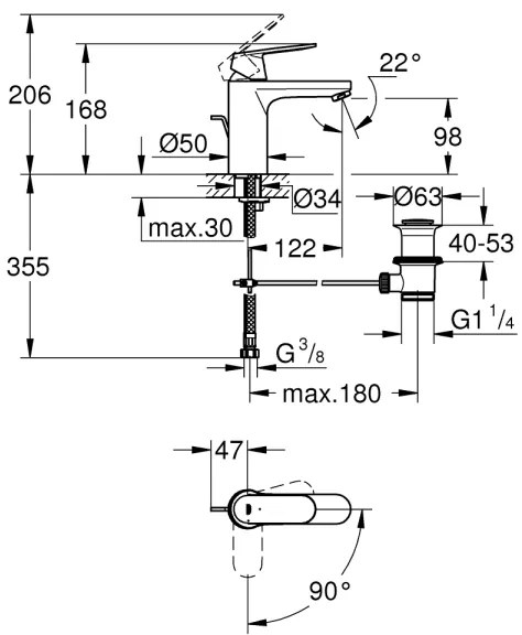 GROHE EuroSmart Cosmopolitan 2339600E – baterie pentru lavoar DN 15, mărime M, crom